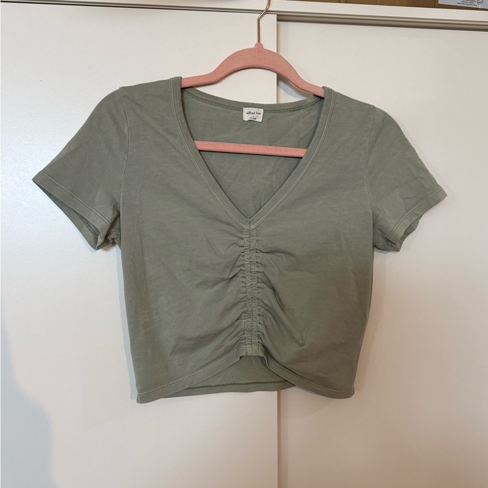 Wilfred Sage Green V-Neck Ruched Crop Top